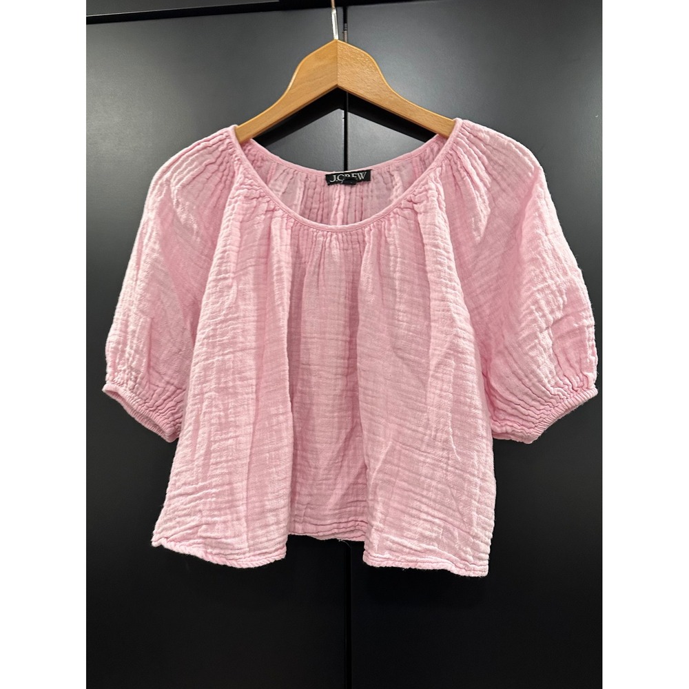 J.Crew Pink Double Gauze Cotton Linen Puff Sleeve Blouse Top CC247 XS